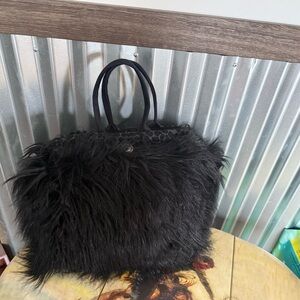 Chic Black Faux Fur Tote Bag